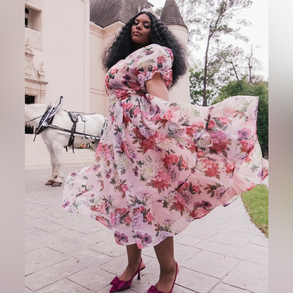 JessaKae Pink and Red Sundress with Puff Sleeves